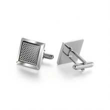 1 Pair Black Square Grid Pattern Copper Alloy Cufflinks, Fashionable For Party And Gathering
