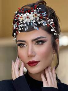 1 buc accesoriu elegant de păr pentru femei, bentiță colorată cu strasuri din cristale și perle artificiale, decorațiune pentru păr pentru femei, accesoriu pentru păr de mireasă, recuzită pentru fotografie de petrecere de nuntă, instrument de coafat, suvenir, accesorii de nuntă, cadou de sărbători, accesoriu de păr de primăvară/vară - roșu - Vizualizare 6