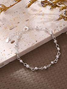 1件女士镂空串珠手链，时尚镀银精致圆球手链 - 銀色 - 查看 9