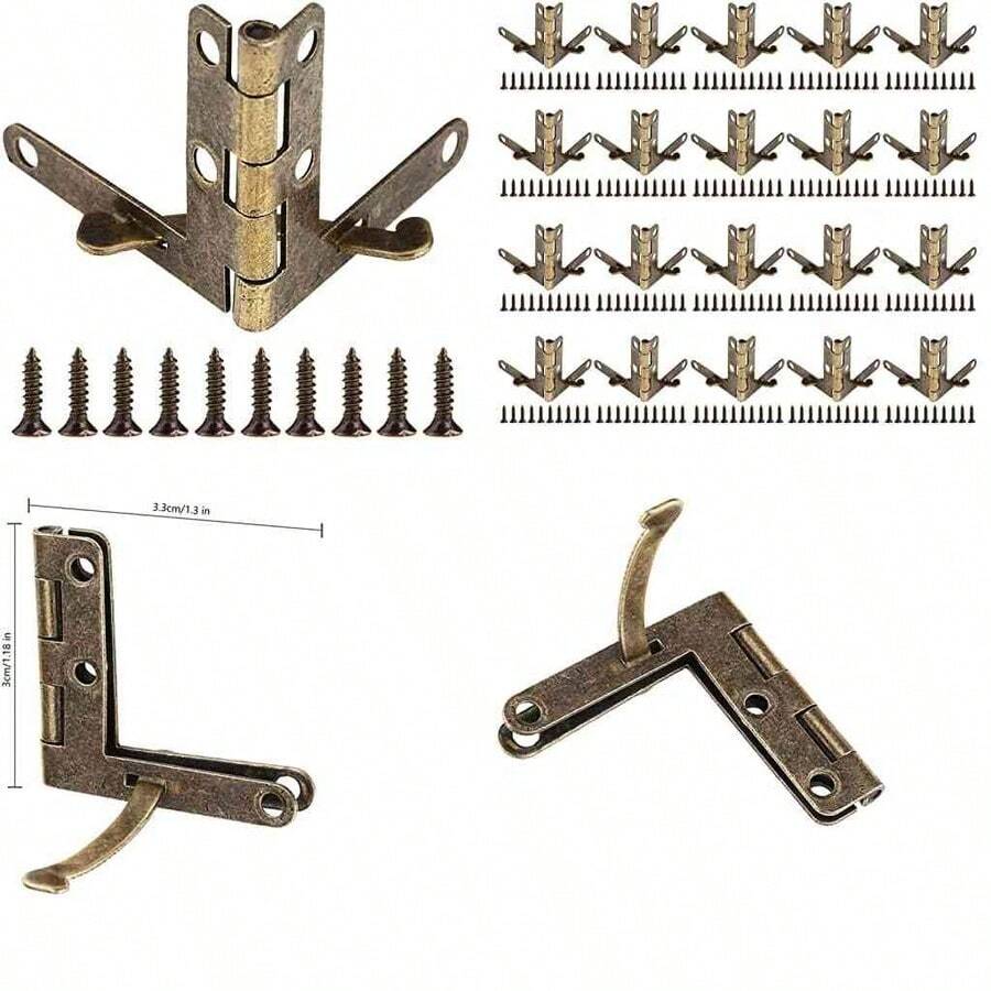 Bisagras de Resorte para Joyera, 20 Piezas, Soporte en ngulo 90, Color Dorado y Bronce, Hierro, 3 x 3.3 cm, con Tornillos, para Cajas de Reloj y Joyeros - bronce - Ver 1