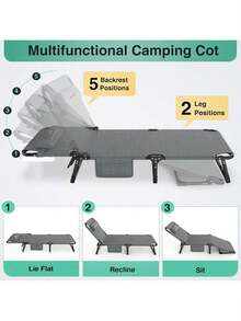 ROSA JM Ideal para la oficina, el hogar y viajes, con reposacabezas ajustable en 6 alturas, soporta hasta 250 kg, cama plegable portátil con colchón y almohada, estructura robusta de alta resistencia. - Gris - Ver 13
