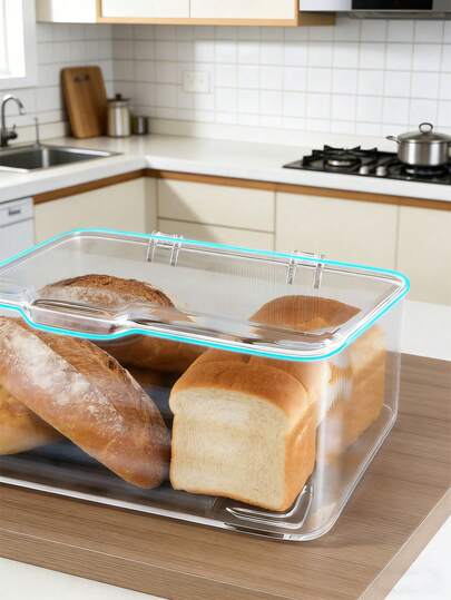 1pc Transparent PET Bread Storage Box With Flip Cover, Airtight Bread Bin, Toaster Rack, Moisture-Proof, Dust-Proof, Fresh-Keeping, Kitchen Countertop Storage, Food Container, Baking, Cakes, Cookies, Croissants, Meal Prep, Refrigerator Storage, Kitchen Accessories