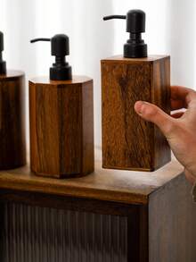 1pc Wooden Pump Bottle, Luxury Hotel Style Dispenser For Body Lotion, Shampoo, Hand Wash