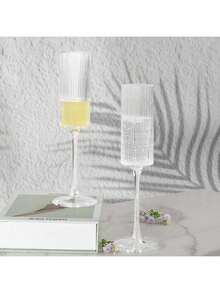 1/3/6/12只装亚克力香槟杯，5.5盎司（155.9克），不易碎，带柄，可重复使用 - 现代优雅，适合情人节、婚礼、派对、周年纪念日、圣诞节、生日等场合 - 透明 - 查看 2