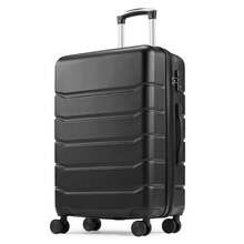 Juego de 3 piezas de equipaje rígido ligero de ABS, maletas con ruedas giratorias y candado TSA, de 20/24/28 pulgadas para facturar y llevar a bordo, para viajes, bolsas de viaje, almacenamiento de ropa, cruceros y vacaciones - Negro - Ver 3