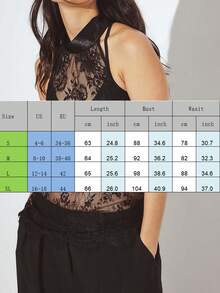 Women's Solid Color Lace-Up Tank Top, Women's Spring/Summer Sheer Lace Top - Black - View 7
