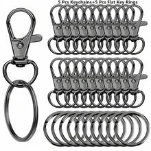 10/20/40/60/80/100个带钥匙圈的钥匙链，带环钥匙扣，适用于挂绳饰品DIY工艺品（5/10/20/30/40/50个金属龙虾扣 + 5/10/20/30/40/50个开口钥匙圈）（32毫米） - 鑰匙圈平圈 - 查看 27