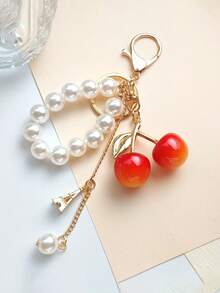 1pc Fashion Cherry Faux Pearl Chain Keychain Pendant, Charming Double Cherry Car Key Chain, Jewelry, Bag Charm, Wristlet Keychain, Car Keychain, Keychain Lanyard, Keychain, Keyring Accessory, Keychain Ring, DIY Accessory Birthday Gift, Wedding Gift, Holiday Gift, Party Favor, Event Souvenir, Friend Gift - Multicolor - View 12