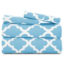 Lux Decor 4-Piece Quatrefoil Bed Sheet Set, Soft Brushed Microfiber Bedding With 16-Inch Deep Pocket Fitted Sheet, Breathable Hotel Luxury Sheets And Pillowcases, Fade And Wrinkle Resistant Bedding For Bedroom, Guest Room And Dorm - 水藍色 - 查看 1