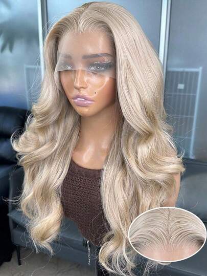 13X4 Blond Kroppsvågig Lace Front Peruk 22" Mjuk Lång Vågig Peruk Kanekalon Futura Hår Limfri Frisyr Fria Del 180% Densitet Med Justerbara Remmar & Kammar Värmebeständig Blond Syntetiskt Hår Ersättningsperuk För Kvinnor Perfekt För Vardagsbruk Fester & Speciella Tillfällen