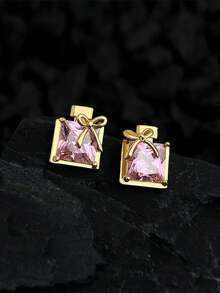 1 Pair Women's Jewelry Earrings With Pink Zirconia, S925 Silver Perfume Bottle & Bow Design, Suitable For Daily Wear, Valentine's Day Gift