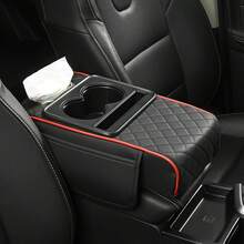 Universal Car Armrest Box Protector Imitation Leather Center Console With 2 Side Pockets + 2 Cup Holders + Tissue Multi-Functional Storage Space Phone/Bottle/Card Compatible With Most Car Models Car Accessories Women's Car Accessories Car Interior Accessories - 隨機款式+抽紙 - 查看 5