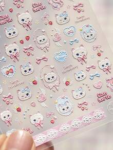 5D立体美甲贴纸 可爱卡通草莓蝴蝶结 迷人美甲 3D装饰贴纸 自粘美甲配件贴花 DIY美甲用品 - 彩色 - 查看 1