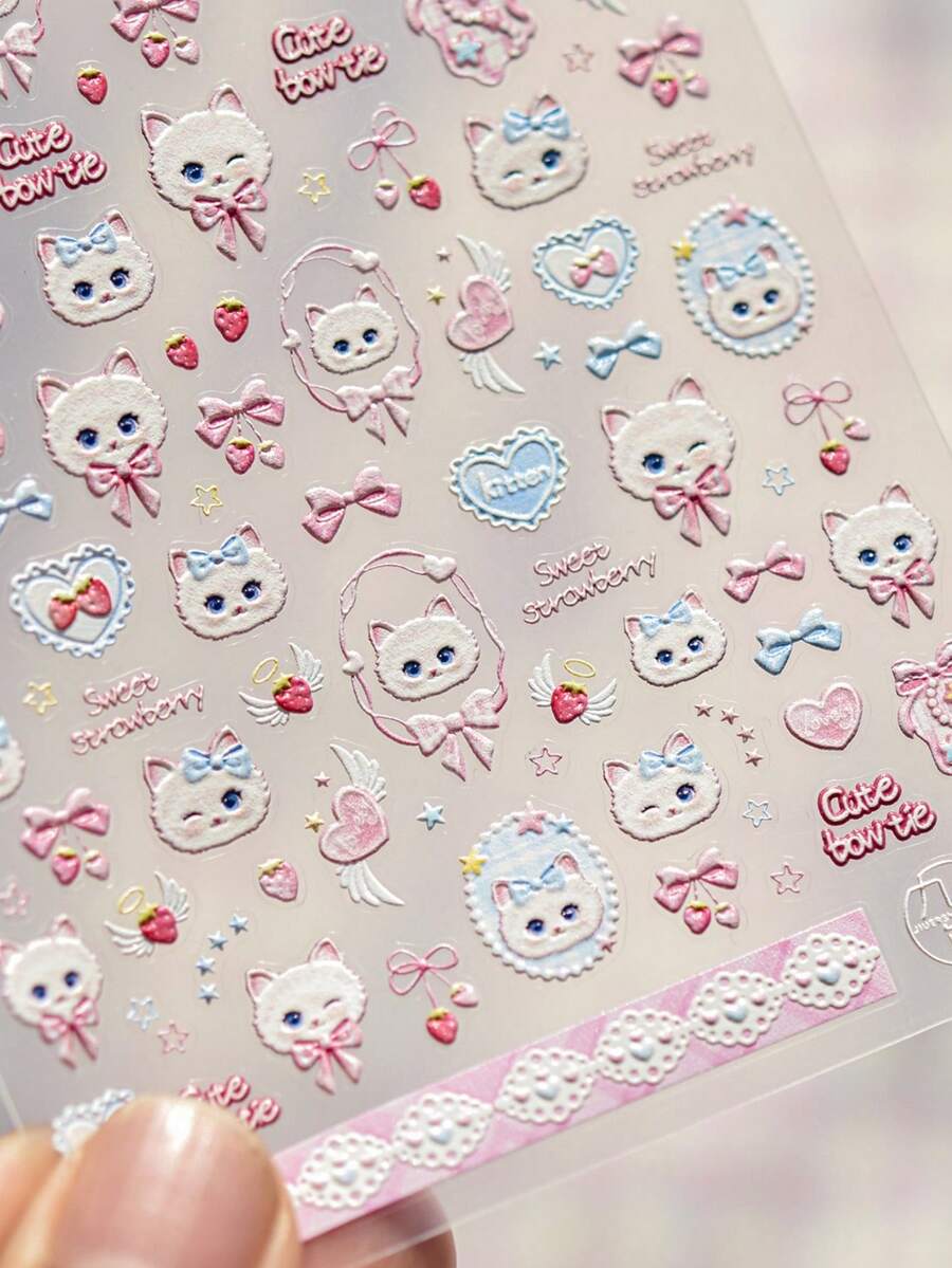 5D立体美甲贴纸 可爱卡通草莓蝴蝶结 迷人美甲 3D装饰贴纸 自粘美甲配件贴花 DIY美甲用品 - 彩色 - 查看 1