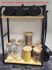 1 件装 30*14*42 厘米北欧风双层厨房置物架 - 木质和金属材质，可放置碗碟、锅具、调味料和蔬菜 | 释放台面空间，适合小户型 | 免钻孔，坚固耐用