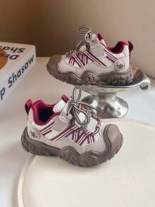 1 Pair Kids' Retro Sporty Sneakers, Boys/Girls Breathable Mesh Athletic Shoes, Soft Sole Non-Slip Functional Infant Shoes - Red - View 1