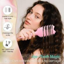 Curly Hair Brush Boar Bristles Curl Defining Brush With 2 Psc Silk Scrunchies Detangling Brush For Curly Hair Detangling Brush Styling Comb Curling Curling Brush (Pink) - ColorC - 查看 2