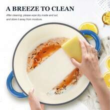 26cm/5.2L Enamelled Cast Iron Round Casserole Dish With Lid,5.5QT, Cookbook -Non-Stick Dutch Oven For Braising, Stews, Roasting, Bread Baking - 藍寶石藍 - 查看 3