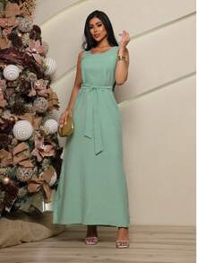 Casual Knot With Belt, Pocket, Vacation, Dating - Mint Green - View 1