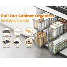 滑动式抽屉橱柜收纳架 - 滑动顺畅，节省空间，防水耐用，可拆卸，适用于厨房和浴室，可用于收纳餐具、调料瓶、水槽下清洁用品、碗碟等，以及橱柜收纳。