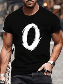 Camiseta casual de manga corta con cuello redondo para hombres con impresión digital fácil 0 |   Toda temporada, ajuste holgado, tela de estiramiento medio, perfecto para festivales y ropa casual de fin de semana - Negro - Ver 2