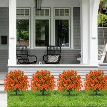 Pianta sferica resistente ai raggi UV per esterni, pianta artificiale in vaso con fiori viola e foglie di eucalipto, adatta per decorazioni da giardino, portico, vasi da fiori in stile fattoria e altre decorazioni per la casa. - Arancione - Visualizzare 6