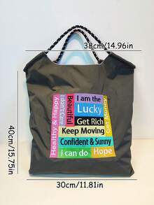 Túi xách tay gấp gọn đa năng kiểu dáng thường ngày, thêu chữ, dung tích lớn, phù hợp cho đi làm, mua sắm, đi biển, dự tiệc, xách tay hoặc đeo vai. - Nhiều màu - Xem 5