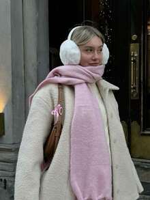 1 Pc Women Winter Scarf Horsehair Black Imitate Cashmere Shawls And Wraps Thick Warm Lady's Fashion Solid Color Tassel Pull Plush Scarves Outdoor Women Shawl - 粉色 - 查看 7