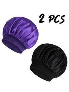 2个装丝绸睡帽，缎面发帽，柔软弹力带丝绸睡帽，卷发丝绸发套 - 紫色 - 查看 7