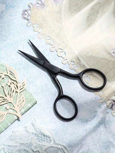 Black Sharp Beauty Scissors, Stainless Steel Pointed Eyebrow Trimmer, Facial Hair, Nose Hair, Beard Grooming, Mini Portable, Professional Precision Embroidery Scissors, Makeup Tools, Personal Care, Household Scissors, Beauty Tools, Eyebrow Grooming, Travel Essential, Affordable, Bedroom, Vanity, Gift For Friends