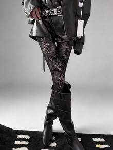1pc Spring/Summer Japanese Dark Lace Hollow Totem Gothic Punk Subculture Boots Design Tights, Retro Y2K Fashionable Design Tights, Lolita Leggings/Cos Mature Lady Sexy Fishnet Stockings/Unique Minimalist Sexy