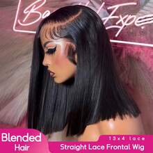 PQL Straight Lace Front Wigs Human Blended Hair 13x4 HD Lace Frontal Wigs Human Blended Hair 180% Density Unprocessed Brazilian Straight Virgin Human Blended Hair Wigs Pre Plucked With Baby Hair Glueless Wigs For Women 34 Inch - Natural & Black - View 1
