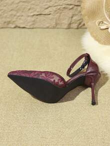 1 Pair Fashion Mesh Patchwork Pointed Toe Stiletto High Heel Pumps For Women - Burgundy - View 6