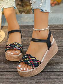 1 Pair Summer Teenagers Platform Sandals, Fashionable Comfortable Slip-On For Daily Wear - Black - View 4