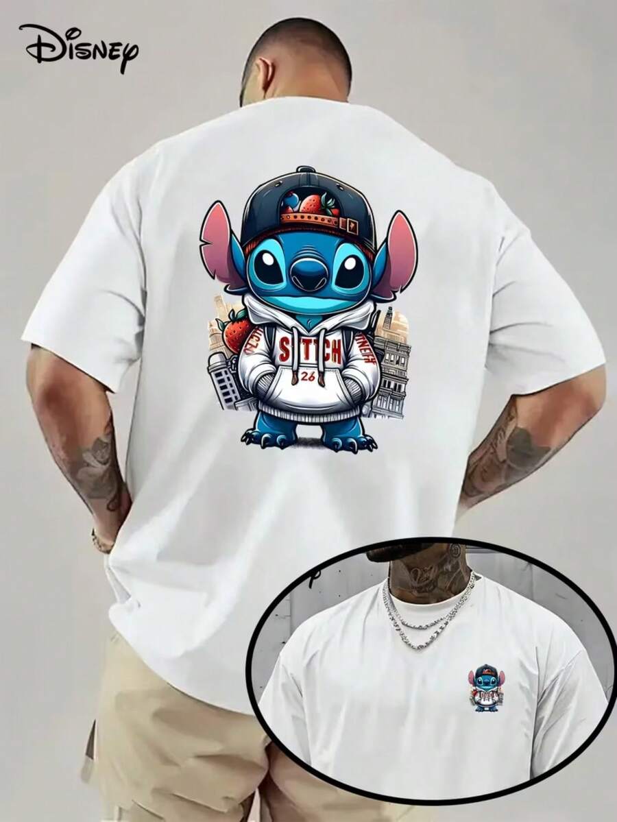 Disney Officially Authorized Men's Shi Diqi Double-Sided Cartoon T-Shirt-Shi Dizai Hip-Hop Style Printing For Reading, Breathable Summer Round Neck Dress, Machine Washable, Casual Black Shirt, Suitable For Everyday Wear. - 白色 - 查看 1