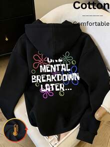 SpongeBob SquarePants Bộ sưu tập Thu/Xuân mới, Phong cách thanh lịch không cần gắng sức! Áo sweatshirt in hình "Văn học về trạng thái tinh thần" thể hiện hoàn hảo trạng thái tâm lý của giới trẻ hiện đại! Dòng chữ "Sau một cơn suy sụp tinh thần..." với hình chú chó hung dữ ở mặt sau, kết hợp với họa tiết hoa, vẻ đáng yêu tự trào, chất liệu cotton mềm mại, kiểu dáng rộng rãi tôn dáng, điểm nhấn hoa ở cổ tay áo là một điểm nhấn được yêu thích! - Đen + Đen - Xem 4