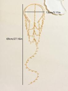 1pc Elegant Minimalist Leaf Tassel Chain Headband, Bridal Headpiece, Bohemian Hair Accessory, Wedding/Party Gift - Golden - View 2
