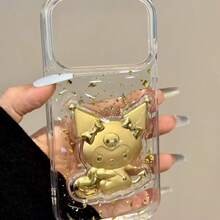 1pc Fashionable Creative Hello Kitty By Sanrio Phone Case, Waterproof Shockproof Material, Gold Foil Kitty Head, Anime, Kuromi, Gold Luxury, Bling Bling, Cute Fashion, Compatible With Apple 17 Series, 11/12/12 Pro, 13/14/15, 13 Pro/14 Pro/15 Pro, 12 Pro Max/13 Pro Max/14 Pro Max/15 Pro Max, 16, 16 Pro, 16 Pro Max, 17, 17 Pro, 17 Pro Max Phone Case, 3D Stereo, Sanrio, Soft - Kuromi - View 2