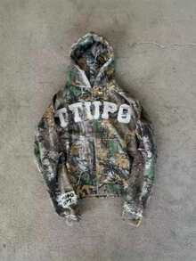 Hoodies,Men's Vintage High-Street Fashion Brand Letter Print Casual Couple's Hooded Cardigan Sweatshirt Jacket - 迷彩 - 查看 3