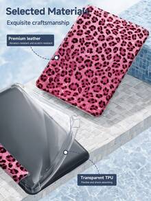 Pink Fine Sparkling Leopard Print IPad Case Compatible With IPad Air 4/5 10.9 Inch, IPad 7/8/9th 10.2 Inch, Built-In Pencil Slot Compatible With Samsung Tab S6 10.4 Inch, Tab A7 Lite 8.7 Inch, Ins Style Leather Case, Back To School, Valentine's Day, New Year Gift