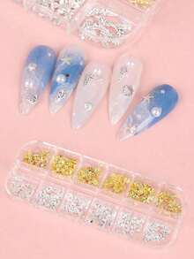 12grids Mix Y2K Styles Nail Rivet Studs Gold/Silver Stars Light Nail Art Charms Asterism Starlight Nail Decoration Accessories Manicure Supplies Japanese Styles Nail Part - 彩色 - 查看 4