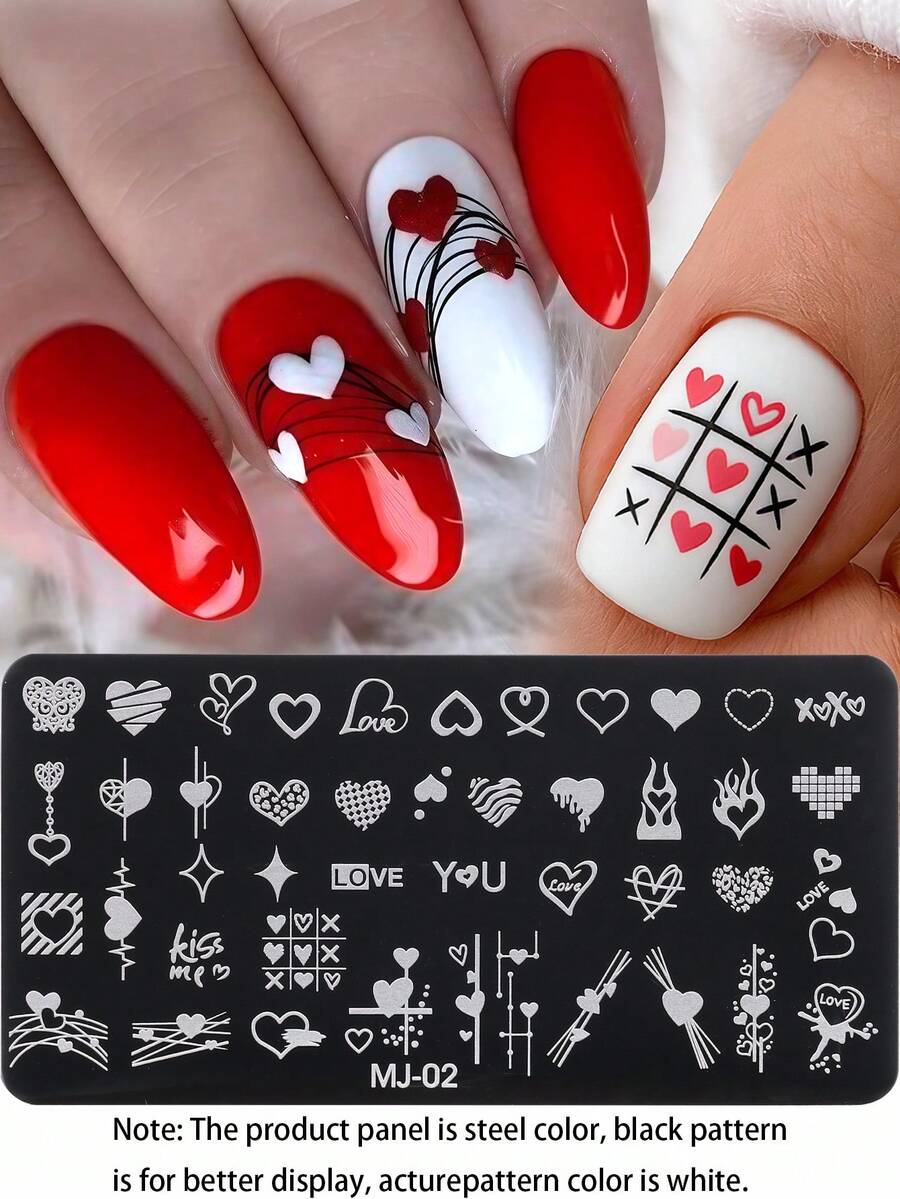 1 khuôn dập móng hình trái tim, khuôn dập móng nghệ thuật kiểu Y2K hình trái tim và đường nét ngọn lửa, phụ kiện dụng cụ dập móng DIY, đồ dùng làm móng nghệ thuật - Bạc - Xem 1