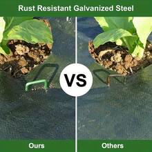 一套（25个地钉+25个垫圈+1个挂钩）绿色草坪立柱，U型花园立柱带垫圈，6英寸镀锌重型钢地板立柱，用于固定草坪的景观帐篷立柱，用于修复复杂草坪障碍物的除草布和织物，耐用金属庭院地钉 - 黑色墊片 - 查看 6