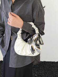 Elegant Pleated Handbag, Suitable For Home, Shopping, Mini Solid Color Pleated Handbag, Ladies Solid Color Cloud Crescent Handbag - White - View 7