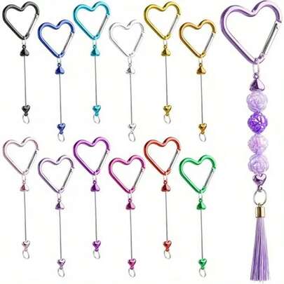 3/5/8pcs Heart-Shaped Blank Keychains With Spring Hooks - Colorful DIY Craft Materials Suitable For Backpacks, Handmade Jewelry And Creative Projects. Handcraft Materials With Fun Designs And Durable Metal Rings.
