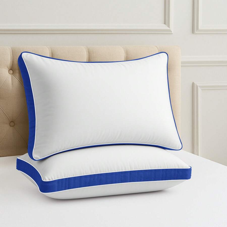 Set Of 2 Gusseted Pillows – Lux Decor – 100% Microfiber – Ultra Soft & Breathable – Premium Comfort For Side, Back, And Stomach Sleepers – Restful Nights Sleep – Lightweight & Durable – Easy Care – Home Decor, Cozy Pillows, Sleep Comfort, Luxury Pillow Set, Valentine's Day Gift, Spring Room Refresh, Decorative Throw Pillows, Living Room Accent, Couch Cushions, Home Styling, Modern Decor, Sofa Accessories, Guest Room Pillows, Aesthetic Home Accents, Plush Fill Inserts, Daily Use, Home Basic, Family Choice - 藍色 - 查看 1