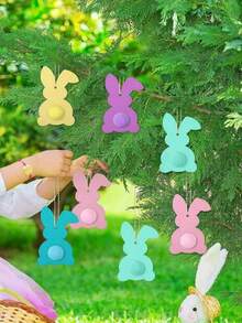 20pcs Unfinished Wooden Easter Bunny Silhouette Shapes With Colorful Pom Poms, Hanging Ornaments, Bunny Shape Craft Tags, Wooden Pendants, DIY Decorations, Wooden Shavings Bunny Paper Cutting Easter Wooden Craft - Multicolor - View 8