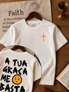 Camiseta Infantil e Juvenil Personalizada Unissex Gospel Igreja A tua graça me basta Frente e Costa - Branco - Visão 1