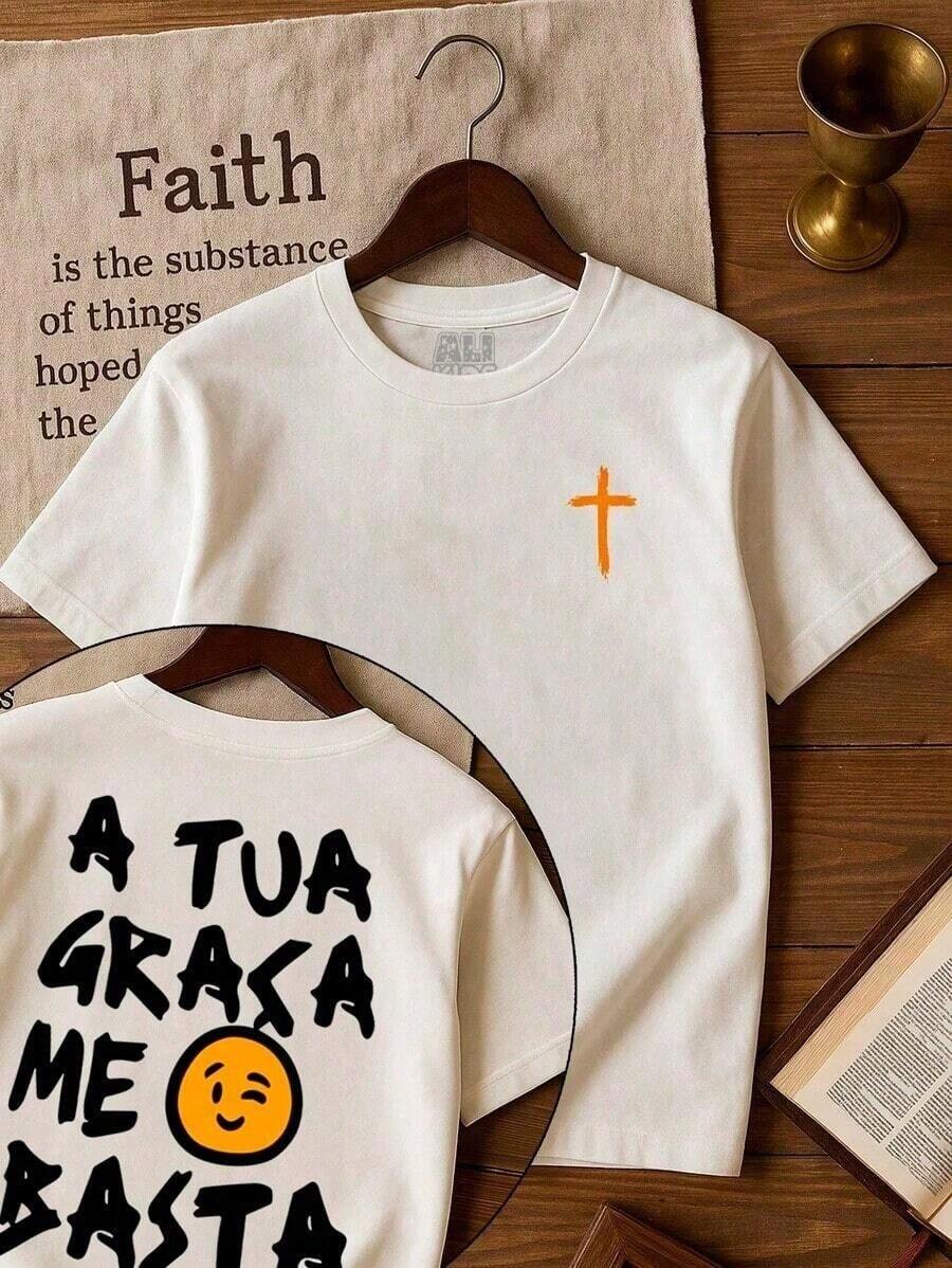 Camiseta Infantil e Juvenil Personalizada Unissex Gospel Igreja A tua graça me basta Frente e Costa - Branco - Visão 1