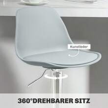 Set Of 2 Bar Stools, Padded Bar Chairs With Steel Frame, Backrest, Height-Adjustable Kitchen Chairs With Footrest, 360° Swivel Counter Stools For Kitchen, Living Room, Dining Room, Grey Faux Leather - Silver - View 6